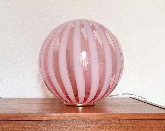 TRASPARENZE ROSA Murano glass table lamp with white Effetre Murano canes, mouth blown and handcrafted