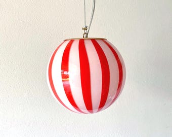 FILIGREE MURANO STRIPES lamp red 20 cm - handmade by Murano glass masters-golden frame