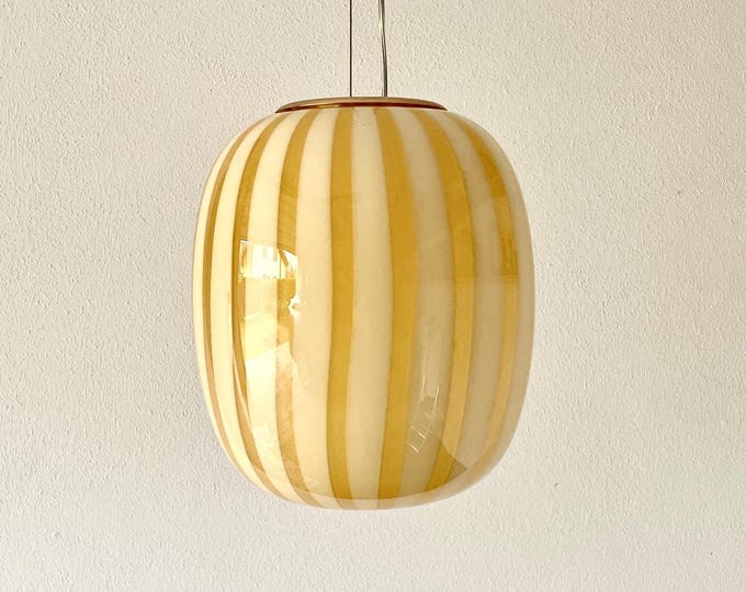 AUREA amber yellow Murano ceiling lamp with striped rigadin glass