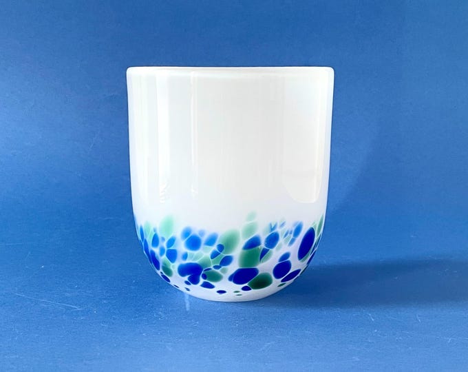 Elegant Murano glass vase with blue glass drops, vintage 1980s