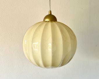 Cream-colored Murano glass segment chandelier, mouth-blown and hand-crafted