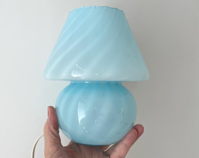 Original vintage Murano BLUE MUSHROOM LAMPS, swirl glass, table lamp, 1970s