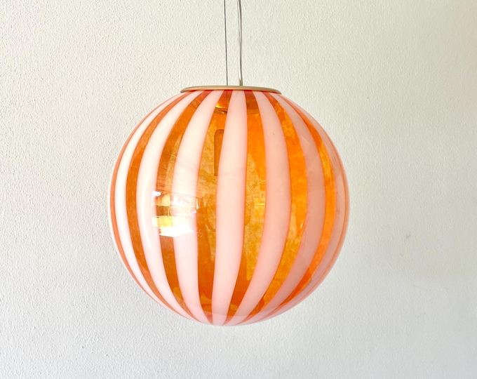 Murano glass chandelier TRASPARENZE orange with white rods Effetre Murano, mouth blown and handcrafted