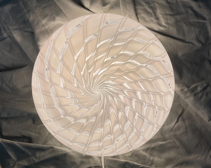 Rare Murano wall or ceiling lamp, vintage 70s, hand blown and worked peacock swirl glass