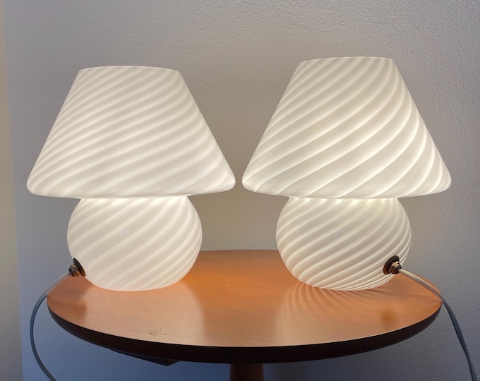 Lovely vintage Murano MUSHROOM LAMPS, swirl glass, table lamp, original 70's