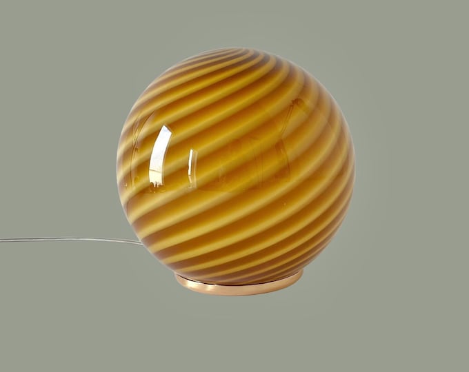 INTENSE AMBER MURANO table lamp with swirl rigadin glass D 20 cm