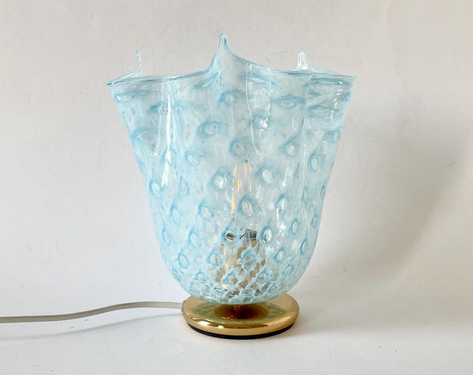 MACRAME' by LA MURRINA, table lamp, blue Murano glass, vintage 90s