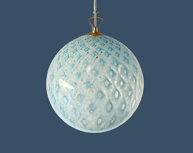 MACRAME' 25 ceiling lamp by LA MURRINA, blue Murano glass, vintage 90s