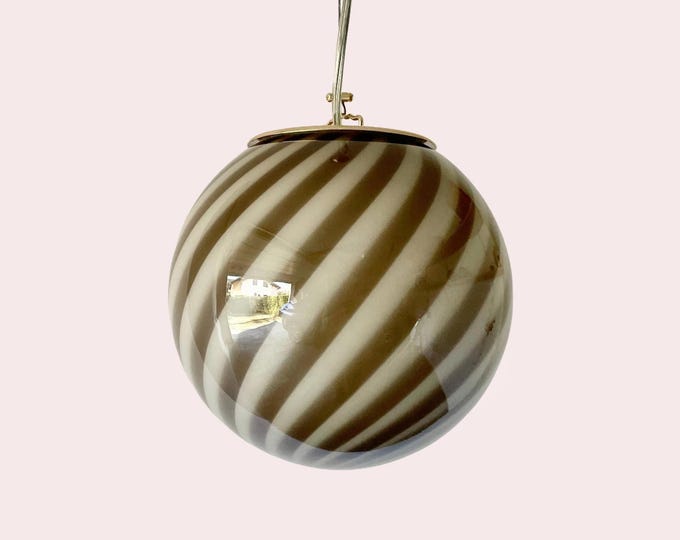 LIGHT BROWN MURANO D 20 ceiling lamp with swirl rigadin glass, golden frame