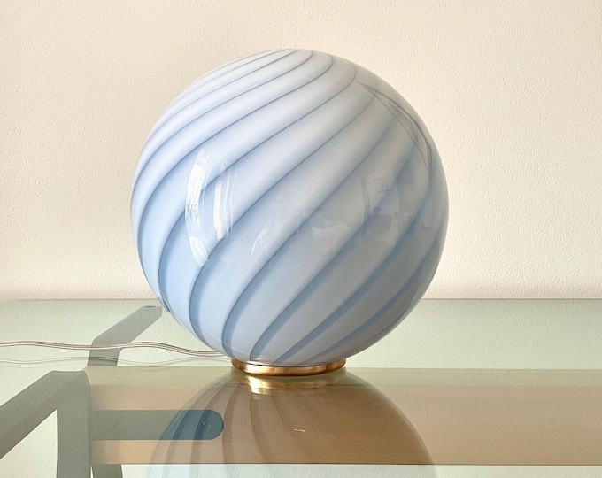 BLUE CLOUD MURANO table lamp with swirl rigadin glass D 30 cm