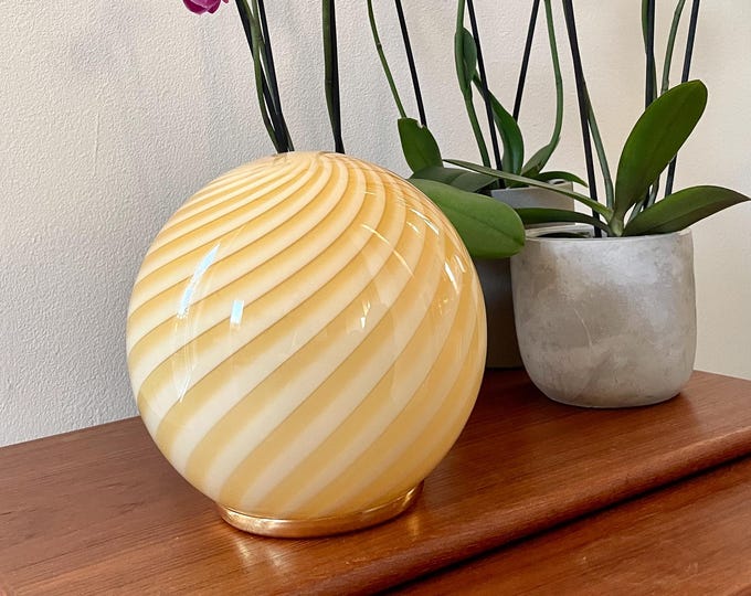 AMBER MURANO table lamp with swirl rigadin glass D 20 cm