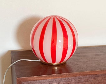 FILIGREE MURANO STRIPES table lamp red D20 cm - handmade by Murano glass masters