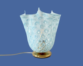 MACRAME' by LA MURRINA, table lamp, blue Murano glass, vintage 90s