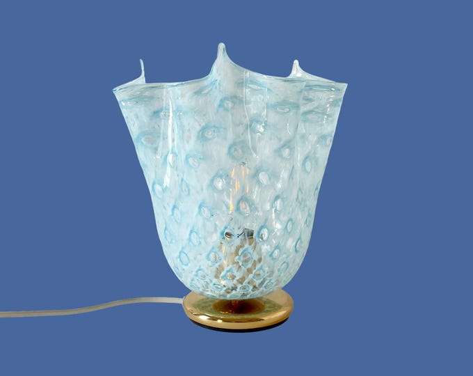 MACRAME' by LA MURRINA, table lamp, blue Murano glass, vintage 90s