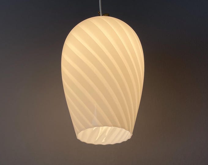 Vintage Murano ceiling lamp with lovely white rigadin swirl glass