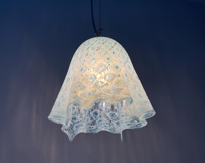 MACRAME' handkerchief ceiling lamp by LA MURRINA, blue Murano glass, vintage 90s