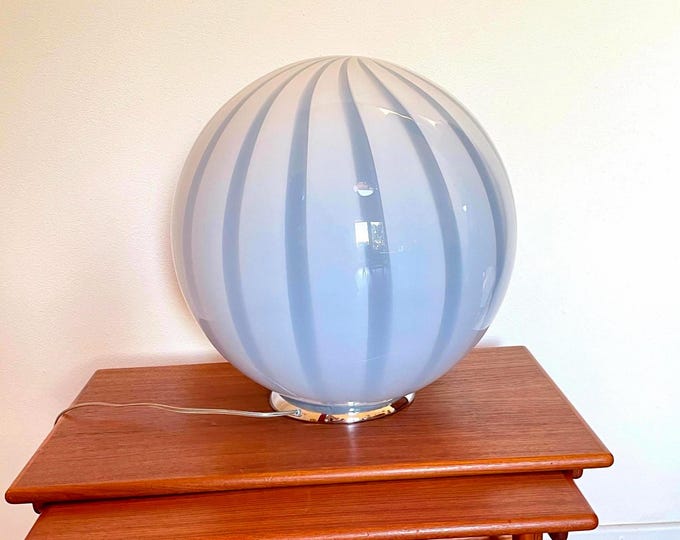 CLOUD BLUE MURANO large table lamp with stripes rigadin glass, mouth blown and hand worked glass