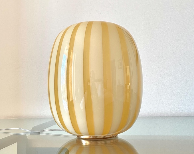 AUREA amber yellow Murano table lamp with striped rigadin glass mouth-blown and hand-worked