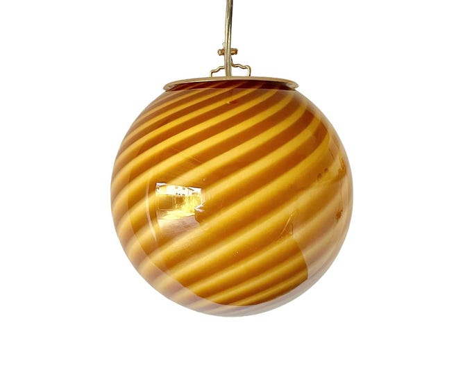 INTENSE AMBER MURANO D 20 ceiling lamp with swirl rigadin glass, golden frame