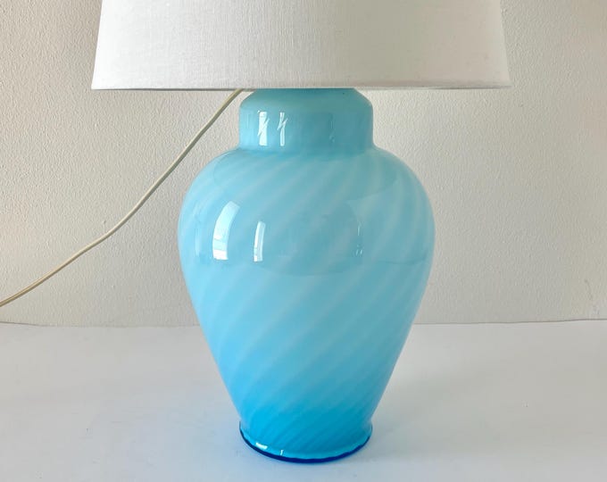 Vintage 1970s Rigadin Blue Swirl Murano Glass Table Lamp, Lampshade Not Included