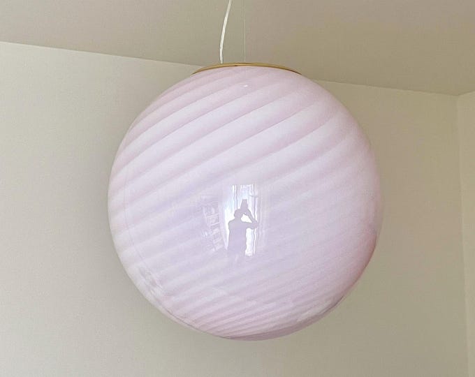 PINK MURANO large ceiling lamp with swirl rigadin glass