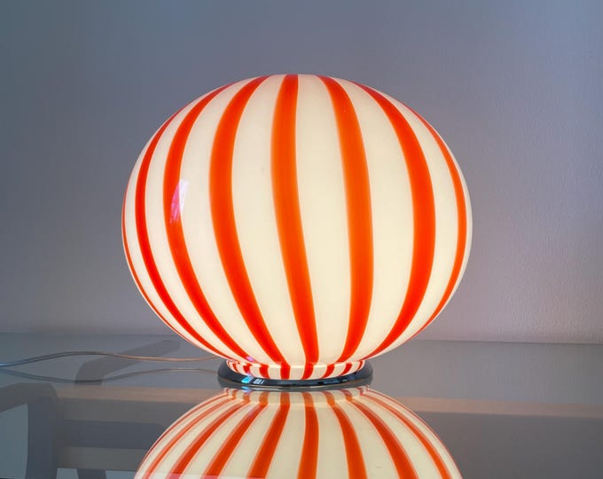 FILIGREE MURANO STRIPES large table lamp red D40 oval - handmade by Murano glass masters