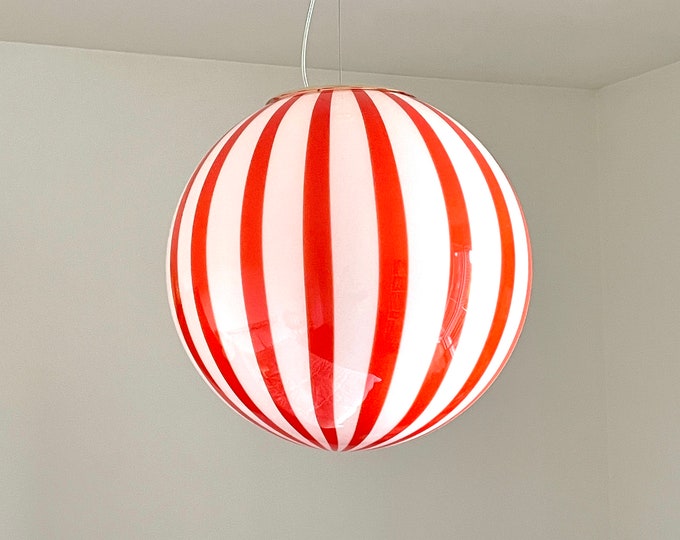 Red FILIGRANA MURANO STRIPES lamp, Large D40, handmade by Murano glass masters sphere