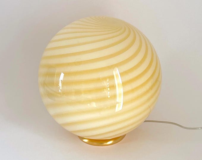 AMBER MURANO table lamp with swirl rigadin glass D 30 cm