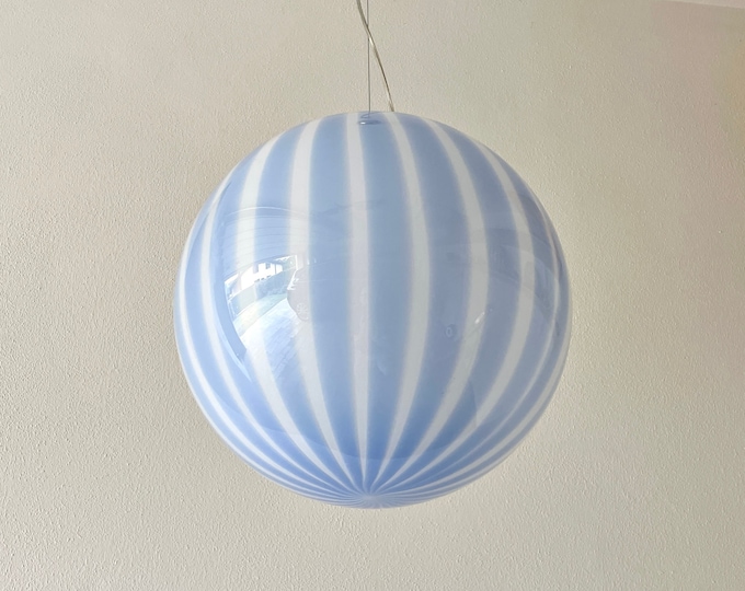 FILIGREE MURANO STRIPES Large Blue Periwinkle Lamp - handmade by Murano glass masters, silver frame