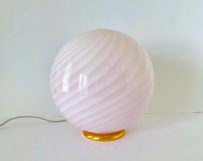 PINK MURANO table lamp with swirl rigadin glass D 30
