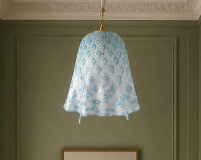 MACRAME' handkerchief ceiling lamp by LA MURRINA, blue Murano glass, vintage 90s