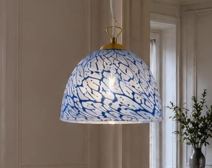 MERLETTI S32 blue ceiling lamp by LA MURRINA, Murano glass with gold leaf vintage 90s