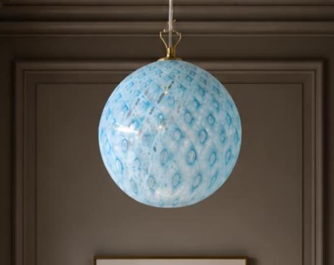 MACRAME' 25 ceiling lamp by LA MURRINA, blue Murano glass, vintage 90s