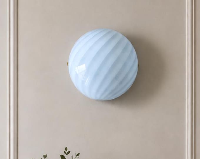 FULL MOON blue cloud Murano wall lamp with swirl rigadin glass D30 cm
