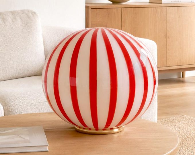 Special Price 1 FILIGRANA MURANO STRIPES - large table lamp red D40 oval - handmade by glass masters, golden frame