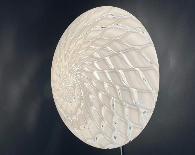 Rare Murano wall or ceiling lamp, vintage 70s, hand blown and worked peacock swirl glass