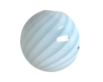 FULL MOON blue cloud Murano wall lamp with swirl rigadin glass D30 cm