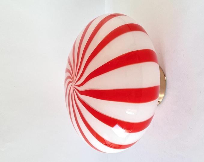 FILIGRANA MURANO STRIPES wall/ceiling lamp red D33 oval - handmade by Murano glass masters-golden frame