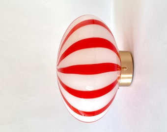 FILIGRANA MURANO STRIPES wall/ceiling lamp red D33 oval - handmade by Murano glass masters-golden frame