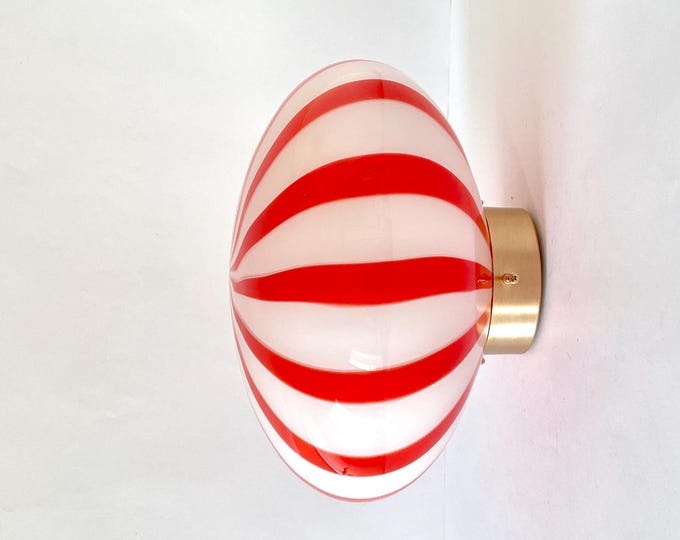 FILIGRANA MURANO STRIPES wall/ceiling lamp red D33 oval - handmade by Murano glass masters-golden frame
