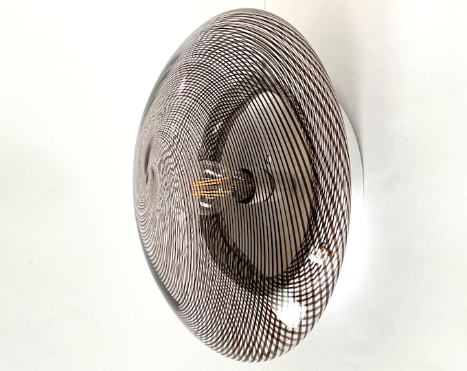 Vintage 70s swirl filigree Murano wall ceiling lamp, hand-blown and hand-crafted Murano glass