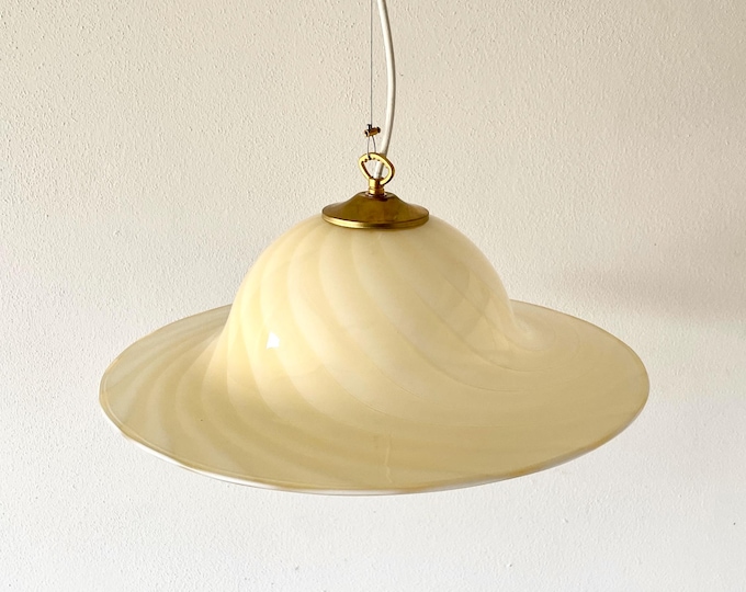 Vintage amber yellow ceiling lamp with swirl rigadin glass