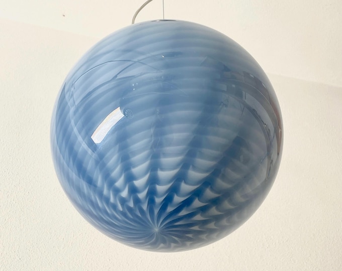 BLUE MURANO D 30 ceiling lamp with spinato rigadin glass, silver frame