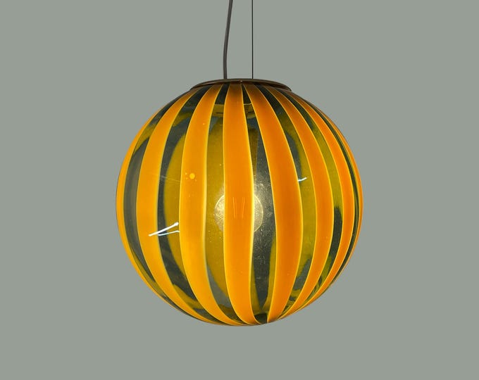 TRASPARENZE green Murano glass chandelier with amber/yellow rods by Effetre Murano, mouth-blown and hand-crafted