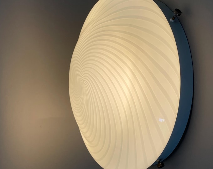 Large vintage Murano wall ceiling lamp, hand-blown and hand-crafted swirl filigree glass