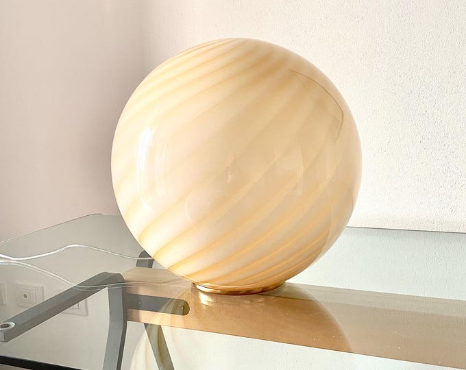Large AMBER MURANO table lamp with swirl rigadin glass D 40 cm