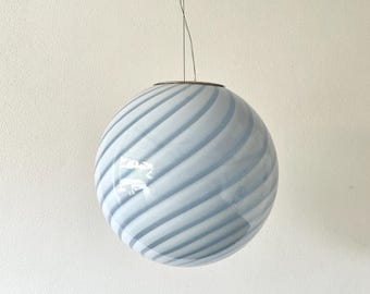 Cloud Blue Murano-SPECIAL PRICE-large ceiling lamp with swirl rigadin glass,