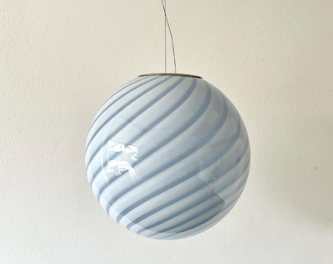 Cloud Blue Murano-SPECIAL PRICE-large ceiling lamp with swirl rigadin glass,