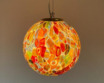 Murrine MILLEFIORI Murano ceiling lamp - D30 - handmade by Murano glass masters silver frame