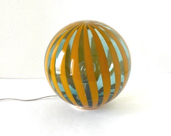 TRASPARENZE green Murano glass table lamp with amber/yellow rods by Effetre Murano, mouth-blown and hand-crafted